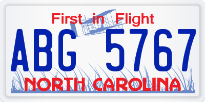 NC license plate ABG5767