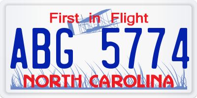 NC license plate ABG5774