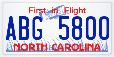 NC license plate ABG5800
