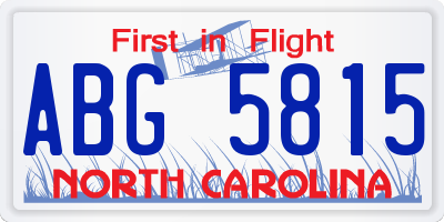 NC license plate ABG5815