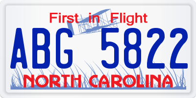 NC license plate ABG5822