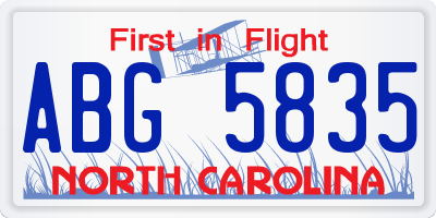NC license plate ABG5835