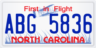 NC license plate ABG5836
