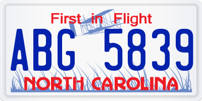 NC license plate ABG5839