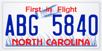 NC license plate ABG5840