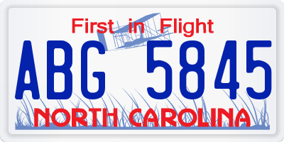 NC license plate ABG5845