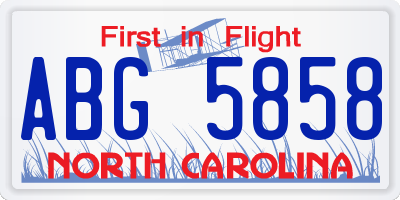 NC license plate ABG5858