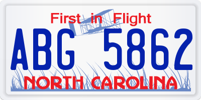 NC license plate ABG5862