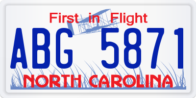 NC license plate ABG5871