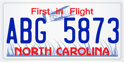 NC license plate ABG5873