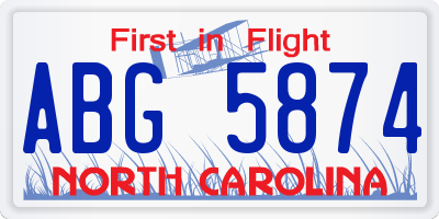 NC license plate ABG5874