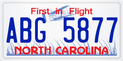 NC license plate ABG5877
