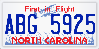 NC license plate ABG5925