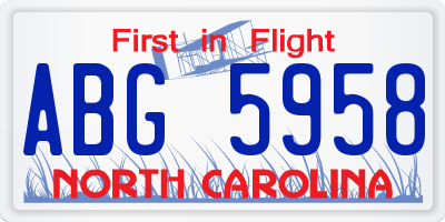 NC license plate ABG5958