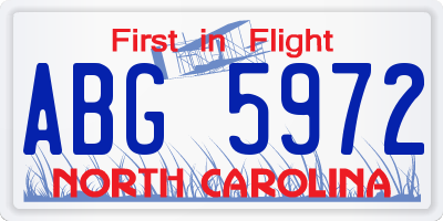 NC license plate ABG5972