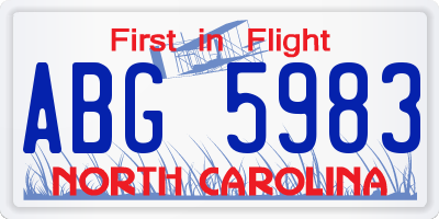 NC license plate ABG5983