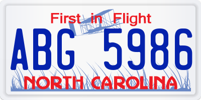 NC license plate ABG5986