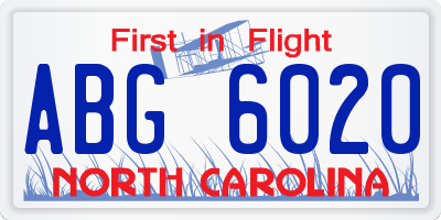 NC license plate ABG6020
