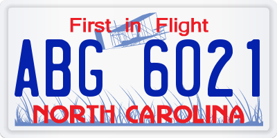 NC license plate ABG6021