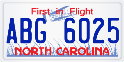 NC license plate ABG6025