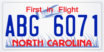 NC license plate ABG6071