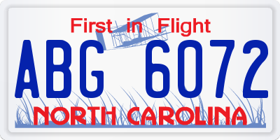 NC license plate ABG6072