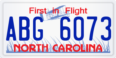 NC license plate ABG6073