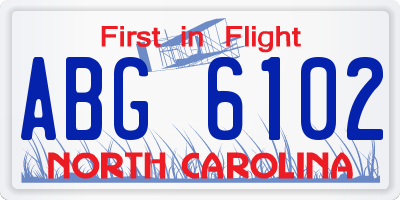 NC license plate ABG6102