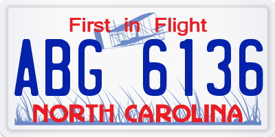 NC license plate ABG6136