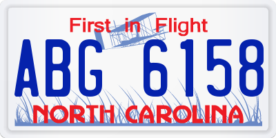 NC license plate ABG6158