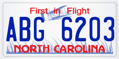 NC license plate ABG6203