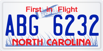 NC license plate ABG6232