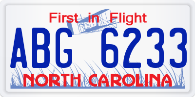 NC license plate ABG6233