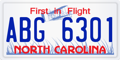 NC license plate ABG6301