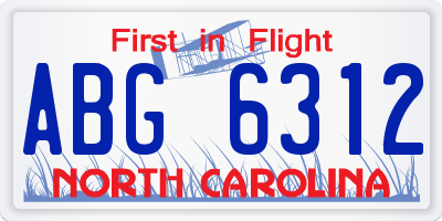 NC license plate ABG6312