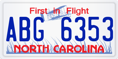 NC license plate ABG6353