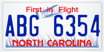 NC license plate ABG6354