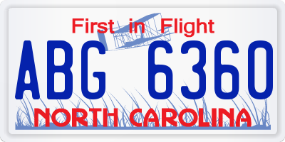 NC license plate ABG6360