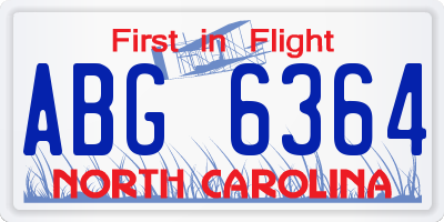 NC license plate ABG6364