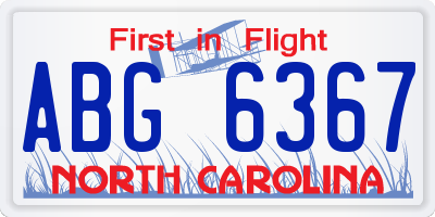 NC license plate ABG6367