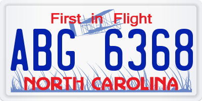 NC license plate ABG6368