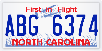 NC license plate ABG6374