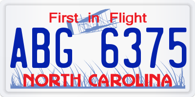 NC license plate ABG6375