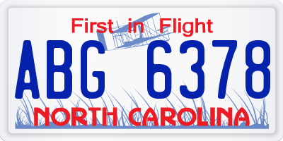NC license plate ABG6378