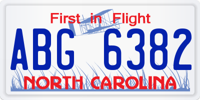 NC license plate ABG6382