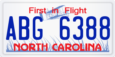 NC license plate ABG6388