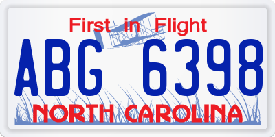 NC license plate ABG6398
