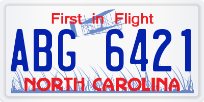 NC license plate ABG6421