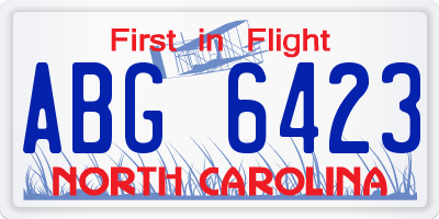 NC license plate ABG6423