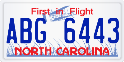 NC license plate ABG6443
